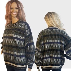 Vintage 90's Ash Creek Trading Argyle Black, Brown, Blue White Sweater